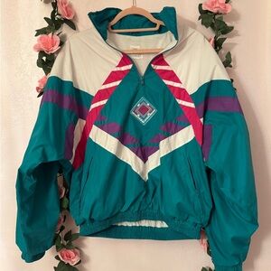 Teal Colorblock Pullover Windbreaker Jacket